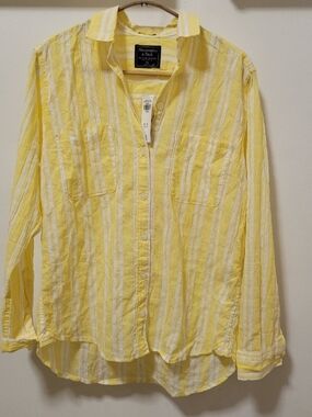 Nwt A&F W's Boyfriend Crinkle Stripe Shirt